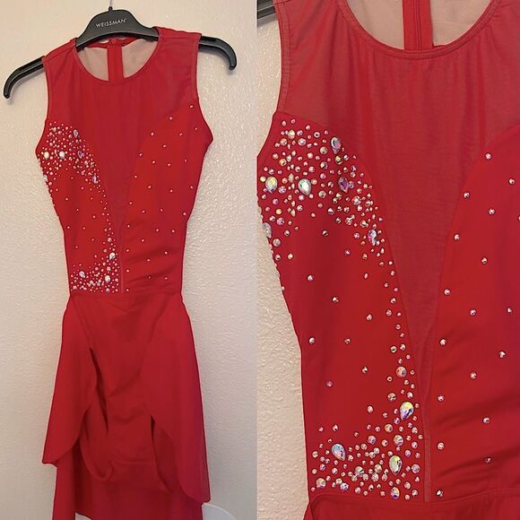 WEISSMAN solo custom Dance costume red Sleeveless Back Panel Dress D10751 SA - Picture 1 of 16